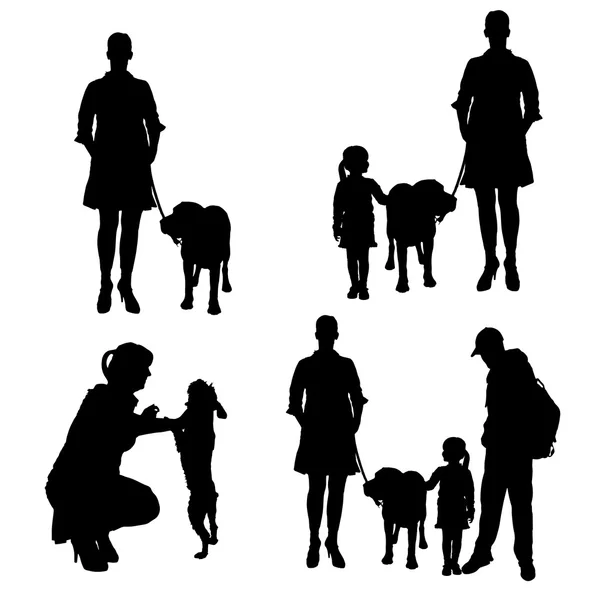 Vector silhouette of people with dog. — Stock Vector