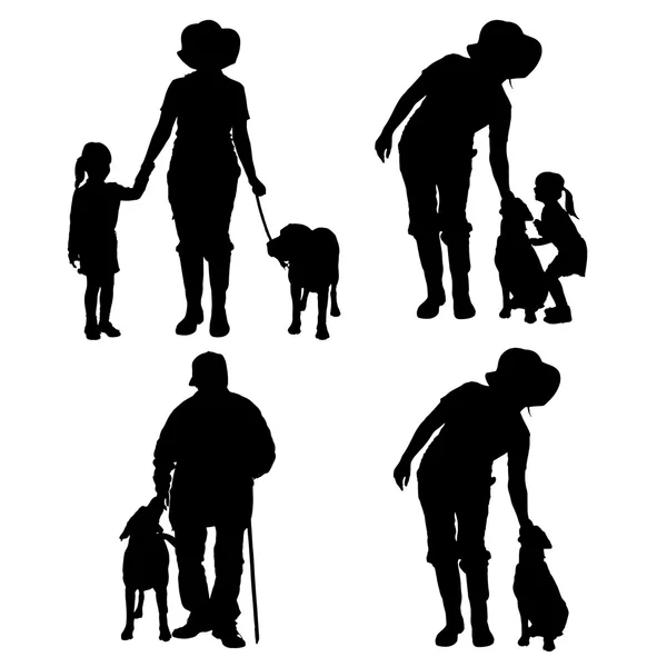Silhouette vettoriale di persone con cane . — Vettoriale Stock