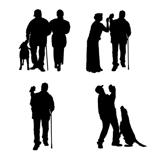 Vector silhouet van mensen met hond. — Stockvector