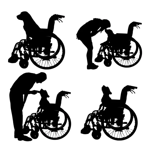 Vector silhouettes of dog in a wheelchair. — Stock Vector