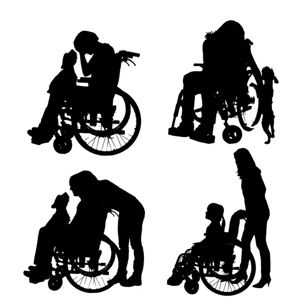 Vector silhouettes of people in a wheelchair. — Stock Vector