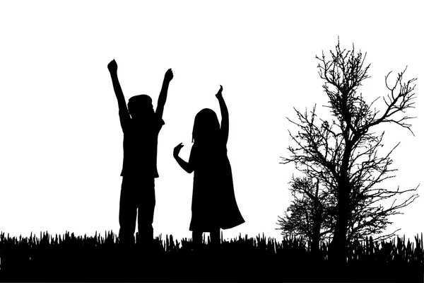 Vector silhouet van kinderen. — Stockvector