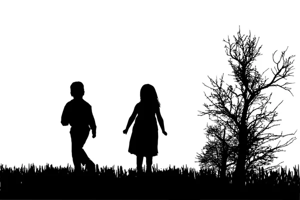 Vector silhouet van kinderen. — Stockvector