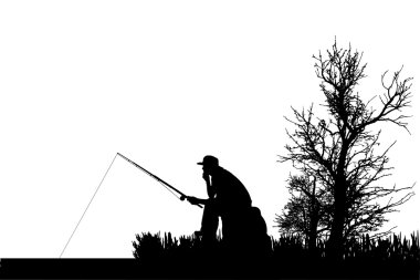 Vector silhouette of fishermen. clipart