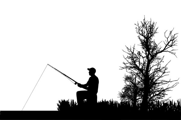 Vector silhouette of fishermen.