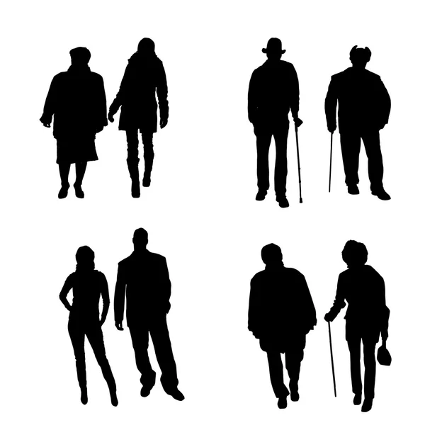 Vector silhouette of old people. — Stock Vector