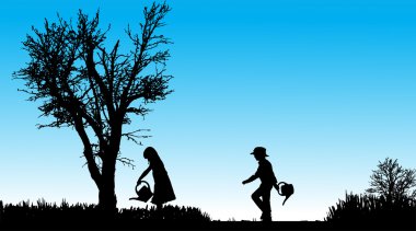 çocukların siluet vektör.