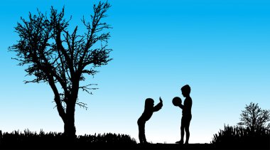 çocukların siluet vektör.