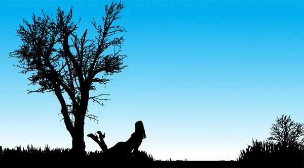 Silhouette of woman in tree — Stock Vector © la_terre #6188030