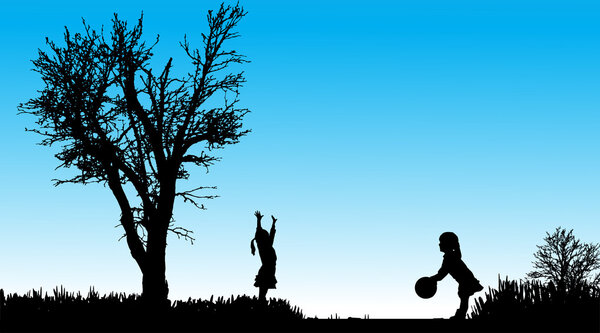 Vector silhouette of children.