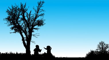 çocukların siluet vektör.