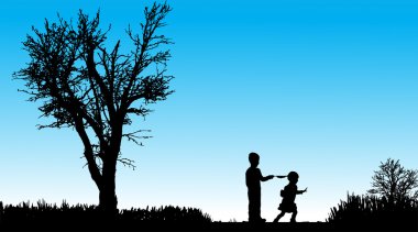 çocukların siluet vektör.