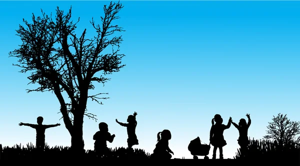 Vector silhouet van kinderen. — Stockvector