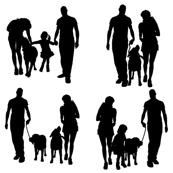 Silueta vectorial de personas con perro . — Archivo Imágenes Vectoriales