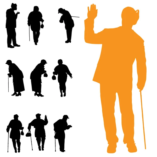 Vector silhouette of old people. — Stock Vector