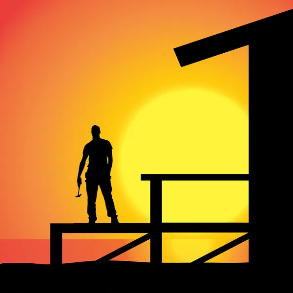 Man working on the house. — Stock Vector