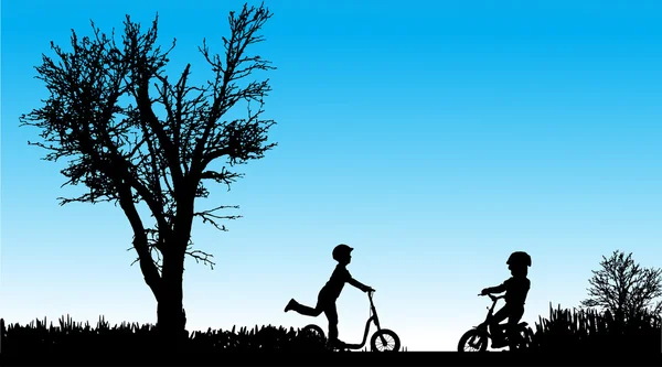 Niños reding bicicletas — Vector de stock