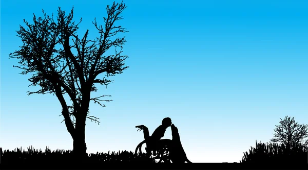Femme en fauteuil roulant avec chien — Image vectorielle