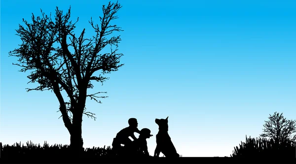 Children with dog — Stock Vector