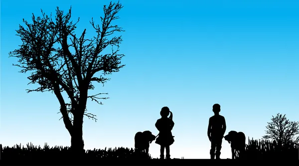 Enfants avec chiens — Image vectorielle