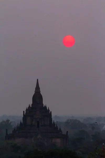 Solnedgång över tempel i bagan i myanmar — Stockfoto