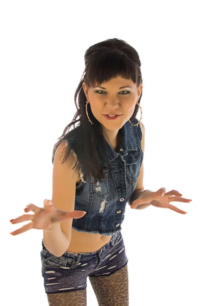 Menina engraçada em camisa jeans — Fotografia de Stock