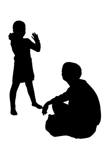 Silhouette eines Mädchens und ihres Vaters — Stockfoto