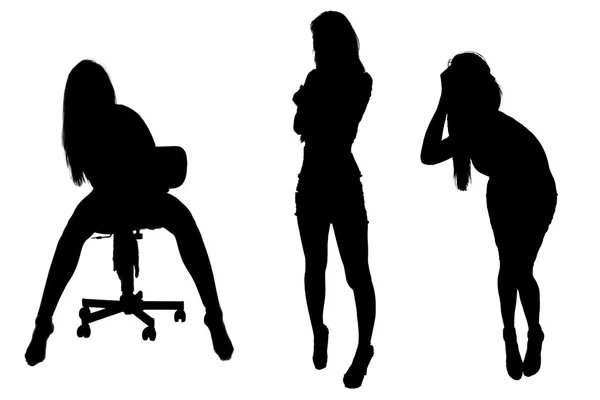 三个女孩 silhouettes — 图库照片