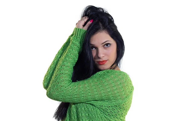 Girl in green sweater — Stock Photo, Image