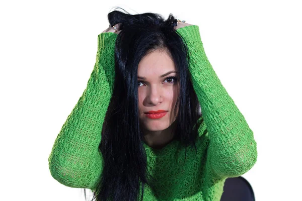 Dziewczyna w zielony sweter — Zdjęcie stockowe
