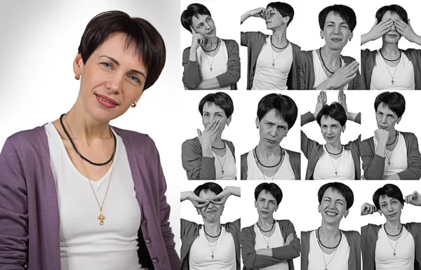 Woman with short hair - grimacing — Stock Photo, Image