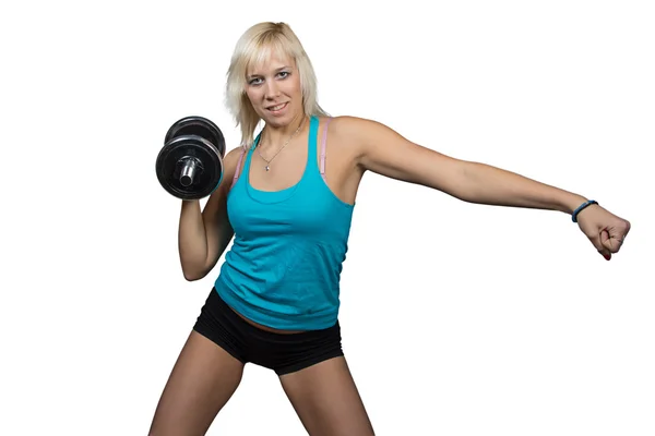 Athletic girl making exercises with dumbbell — Stock Photo, Image