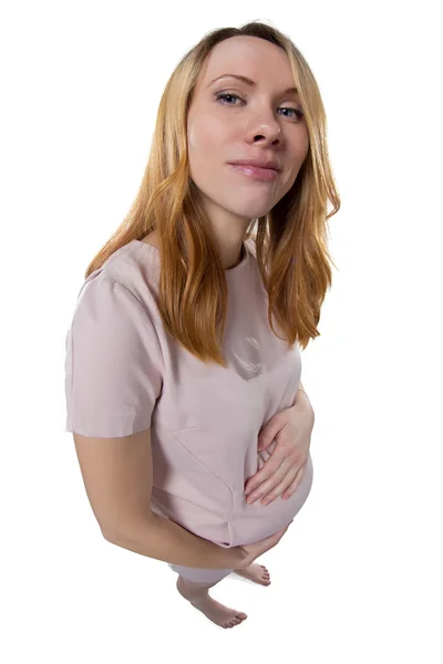 Pregnant woman with hands over tummy — Stock Photo, Image