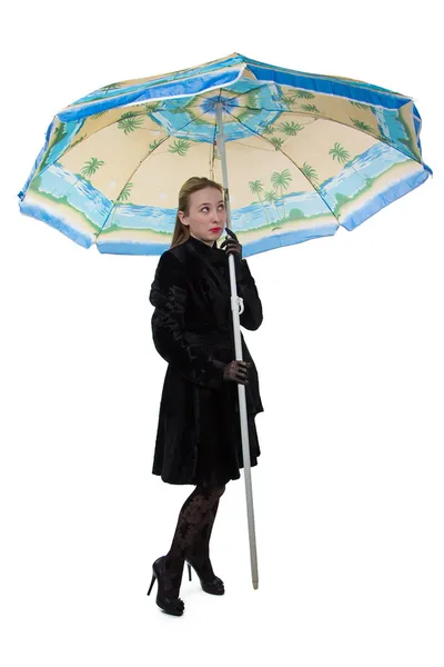 日傘とコートの女性 — ストック写真