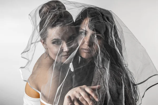 Happy Girlfriends under veil — Stock Photo, Image