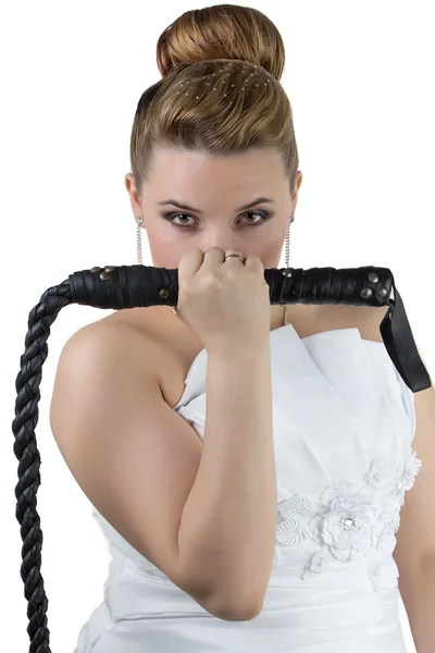 Bride with whip in hand — Stock Photo, Image