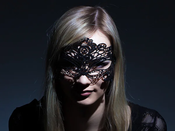 Girl in lace mask — Stock Photo, Image