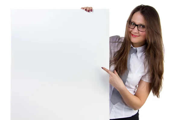 Businesswoman holding blank banner — Stock Photo, Image