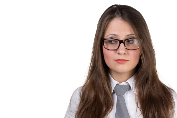 Profilo di surprised woman in eyeglasses — Foto Stock