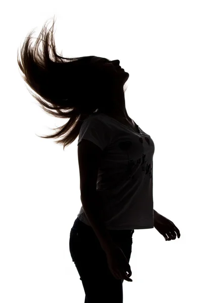 Silhouette of teenager girl with hairs — Stock Photo, Image