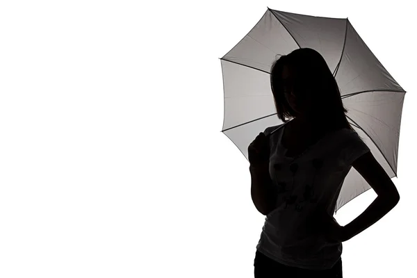 Σιλουέτα του κοριτσιού με ομπρέλα — Φωτογραφία Αρχείου