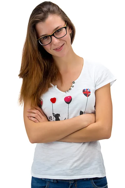 Stående tonåring tjej med glasögon — Stockfoto