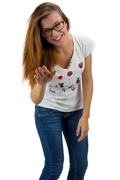 Rolig tonåring tjej med glasögon — Stockfoto
