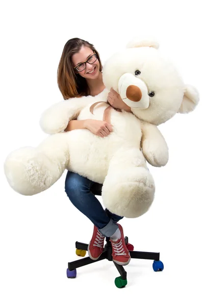 Sitting young teenager with teddy bear — Stock Photo, Image