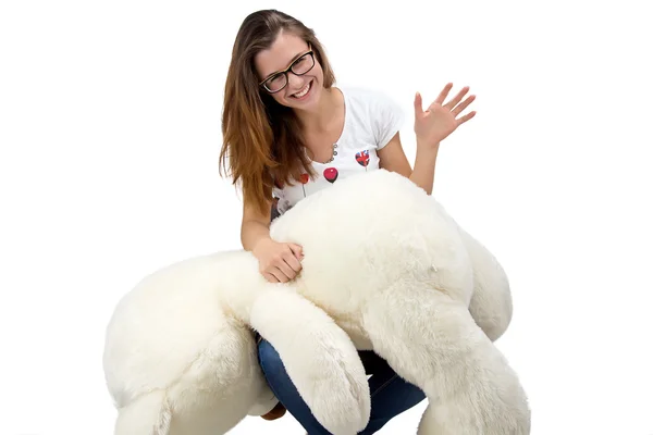 Funny young teenager with teddy bear — Stock Photo, Image