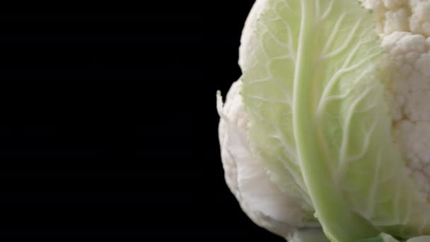 黑色背景下旋转花椰菜的射精 — 图库视频影像