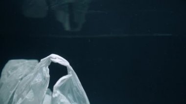 Akvaryumda suyun altında yüzen beyaz paketin videosu