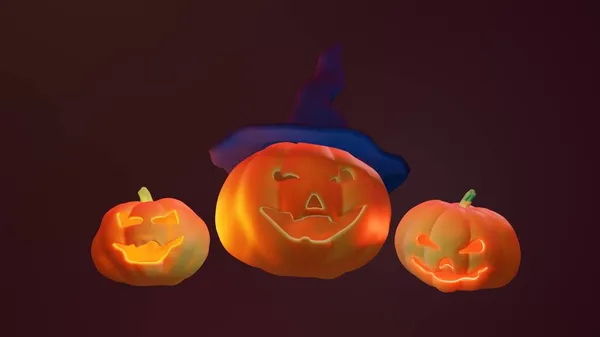 Tema Halloween Calabazas Sobre Fondo Oscuro Renderizado —  Fotos de Stock