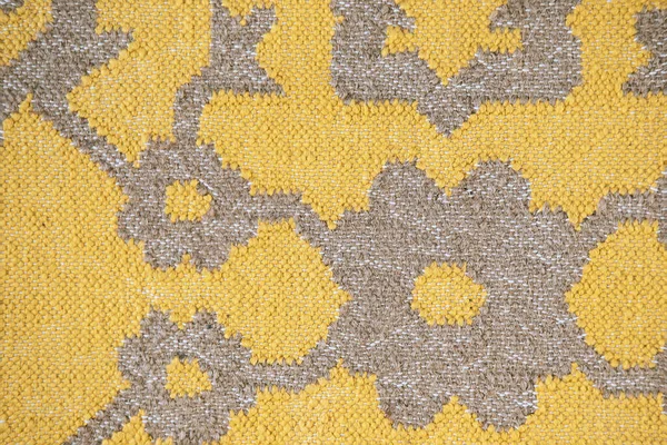 Gul Textil Med Abstrakt Etniskt Mönster Närbild Och Synlig Textur — Stockfoto