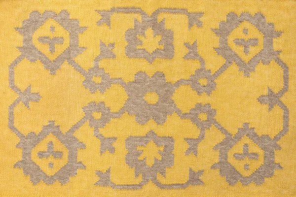 带有抽象民族图案的黄色纺织品 Boho风格的民间面料 地毯图案 — 图库照片